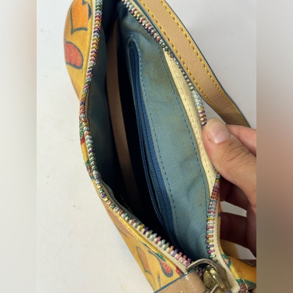 Dooney & Bourke VTG Mini Bag Yellow Hearts Leather Shoulder Bag - Picture 9 of 13